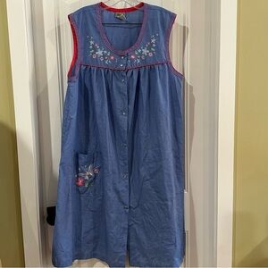 Vintage Penmans Blue Embroidered House Dress Nightgown Size 1X